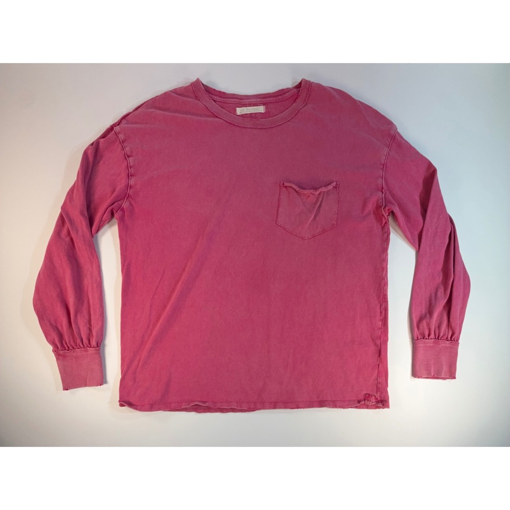 Free People We The Free Long Sleeve Pocket Tee Berry Pink Distressed Medium